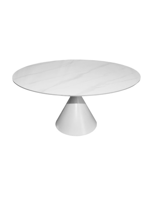 Tavolo rotondo Punto con piano effetto marmo bianco – 150x150x76H
