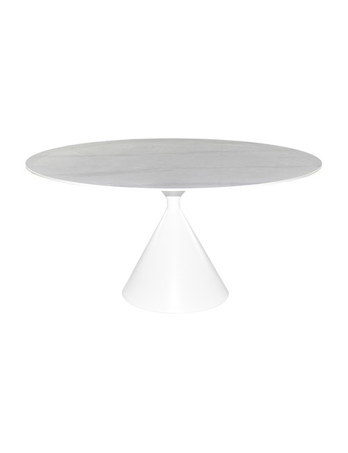 Tavolo rotondo Punto con piano effetto marmo bianco – 150x150x76H