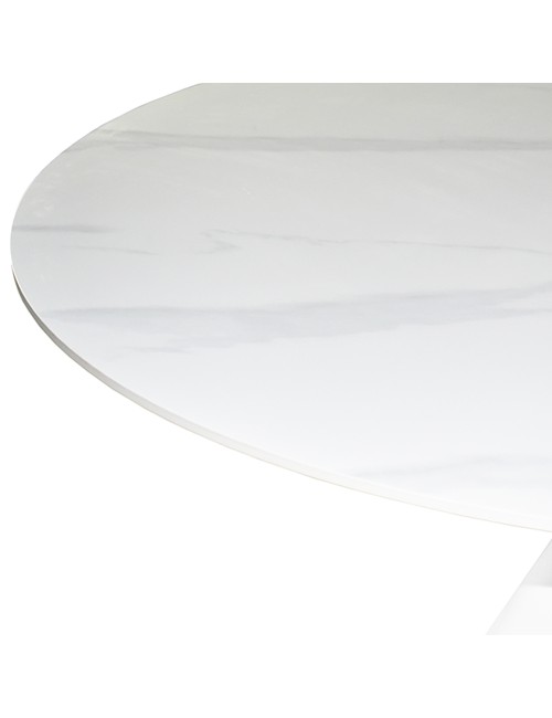Tavolo rotondo Punto con piano effetto marmo bianco – 150x150x76H