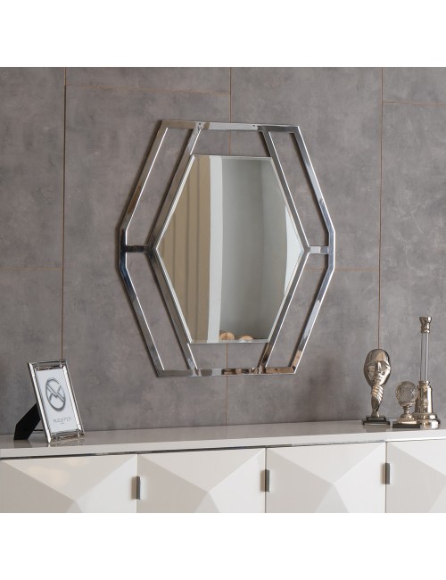 Specchiera Esagonale in Metallo Cromato Enzio – Design Moderno per Soggiorno e Salone