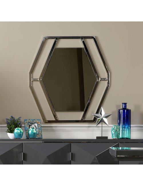 Specchiera Esagonale in Metallo Cromato Enzio – Design Moderno per Soggiorno e Salone