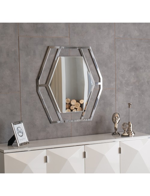 Specchiera Esagonale in Metallo Cromato Enzio – Design Moderno per Soggiorno e Salone