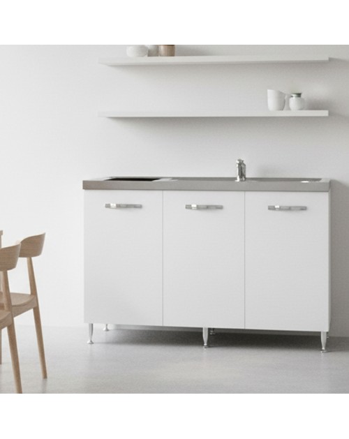 Cucinino Indiano120bolero bianco frassinato con top inox e piano cottura induzione