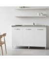 Cucinino Indiano120bolero bianco frassinato con top inox e piano cottura induzione