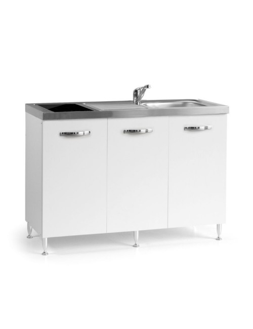 Cucinino Indiano120bolero bianco frassinato con top inox e piano cottura induzione