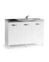 Cucinino Indiano120bolero bianco frassinato con top inox e piano cottura induzione