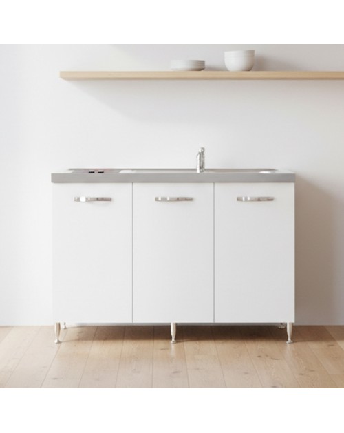 Cucinino Indiano120VT2 bianco frassinato con top inox e piano cottura elettrico