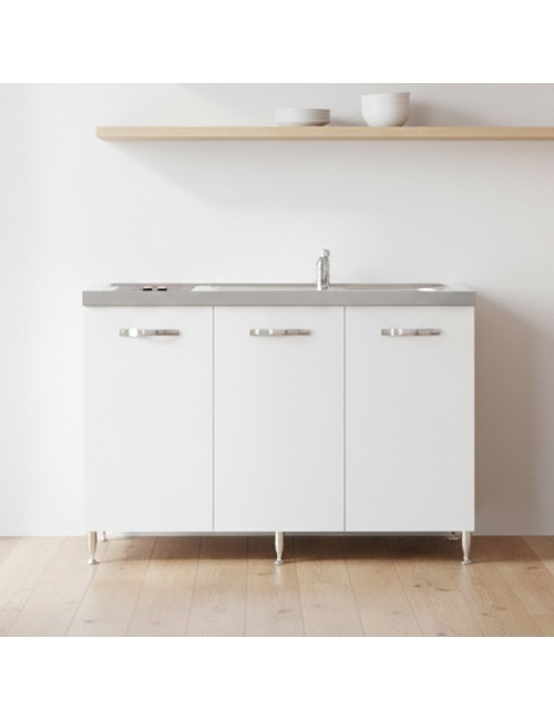 Cucinino Indiano120VT2 bianco frassinato con top inox e piano cottura elettrico