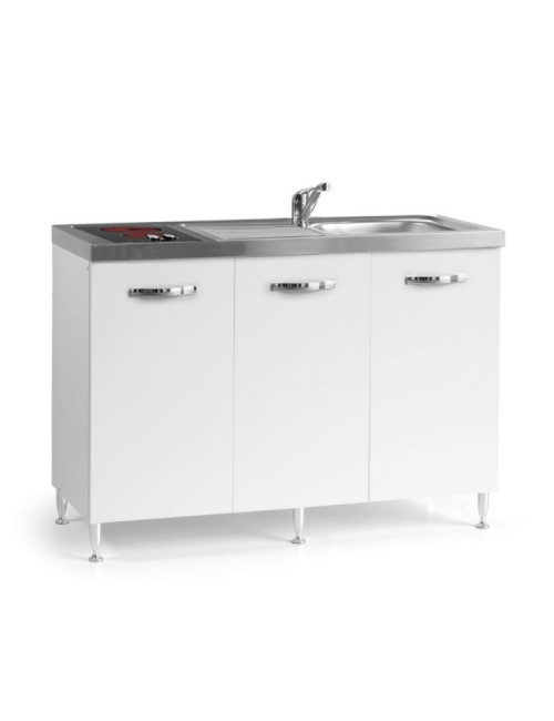 Cucinino Indiano120VT2 bianco frassinato con top inox e piano cottura elettrico