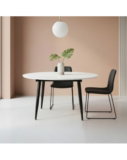 Tavolo rotondo allungabile Cordelia bianco con gambe nere 120x120x75