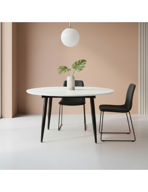 Tavolo rotondo Allungabile Cordelia bianco con gambe nere 120x120x75