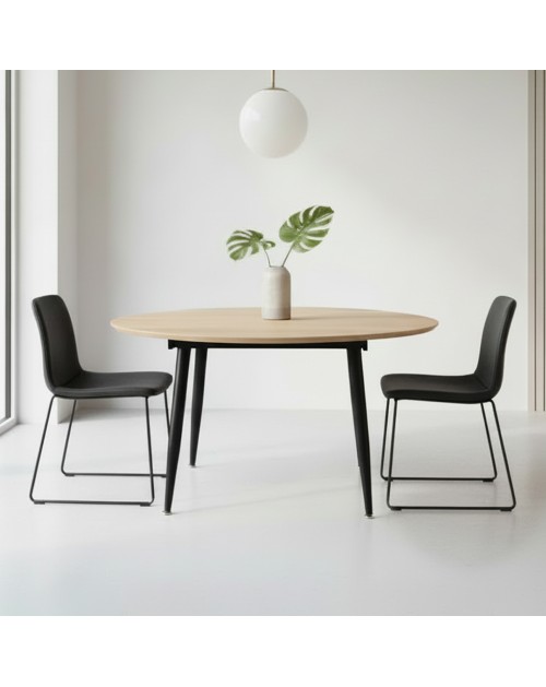 Tavolo rotondo allungabile Cordelia rovere con gambe nere 120x120x75