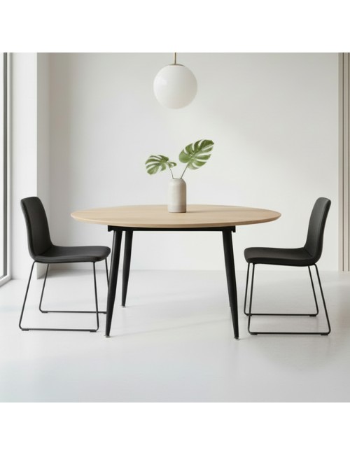 Tavolo rotondo Allungabile Cordelia rovere con gambe nere 120x120x75