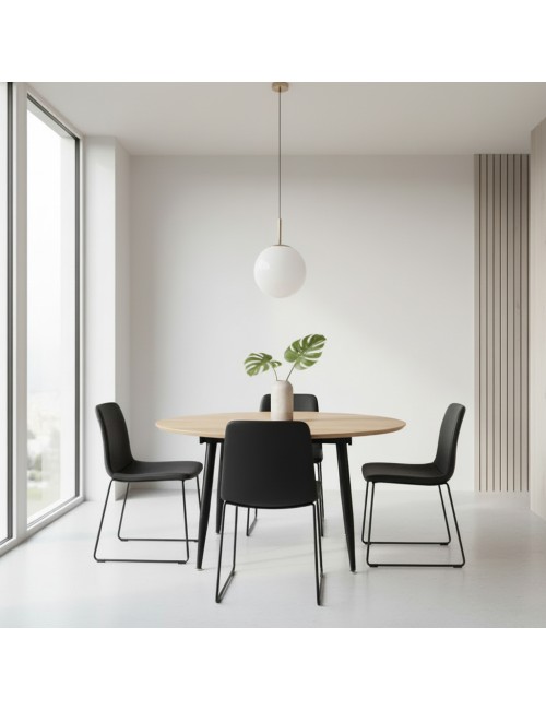 Tavolo rotondo Allungabile Cordelia rovere con gambe nere 120x120x75