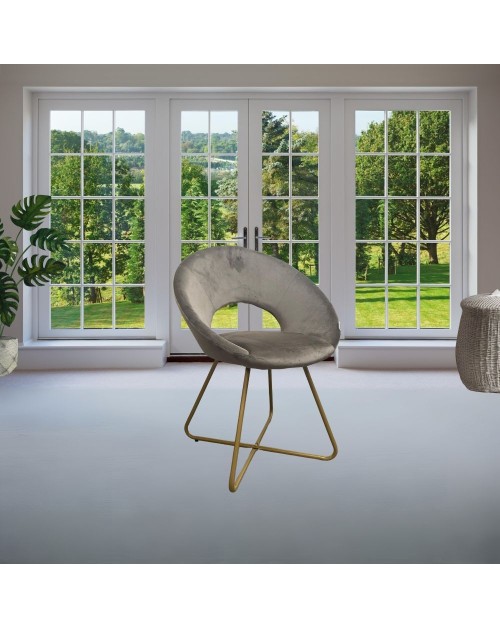 Set 2 poltroncine da salotto Etere velluto grigio e gambe oro