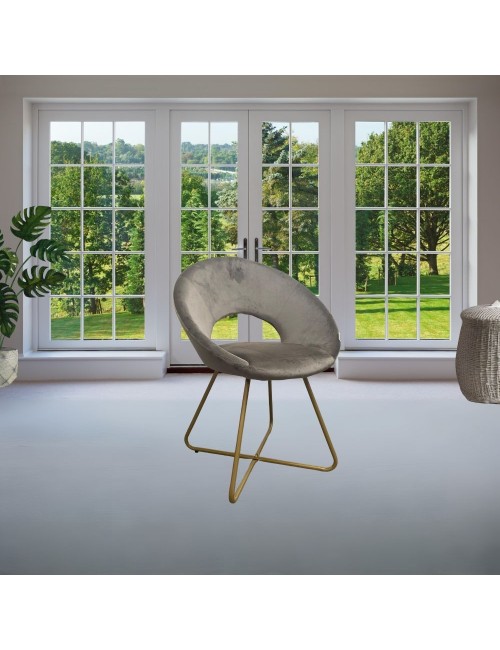 Poltroncina da Salotto Etere Velluto Grigio e Gambe Oro Prezzo