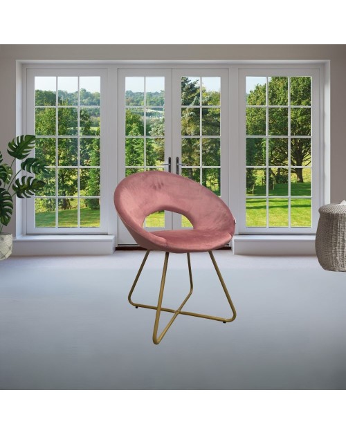 Set 2 poltroncine da salotto Etere velluto rosa e gambe oro