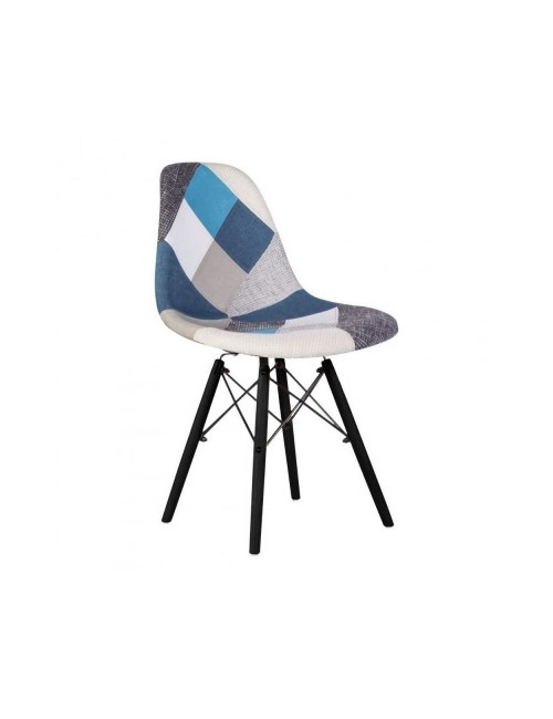 Set 4 sedie tessuto patchwork e gambe legno nero Perdita