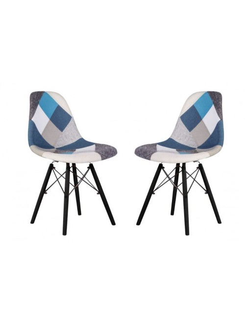 Set 4 sedie tessuto patchwork e gambe legno nero Perdita