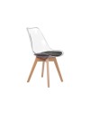 Set 4 sedie trasparenti in PET con cuscino ecopelle e gambe in legno Tebe