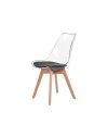 Set 4 sedie trasparenti in PET con cuscino ecopelle e gambe in legno Tebe
