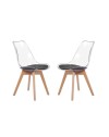 Set 4 sedie trasparenti in PET con cuscino ecopelle e gambe in legno Tebe