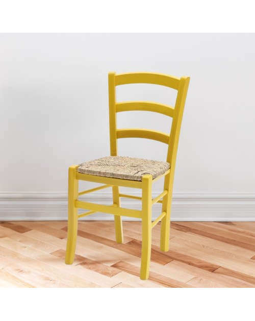 Set 2 sedie in legno di faggio con seduta paglia Venezia colore anilina giallo