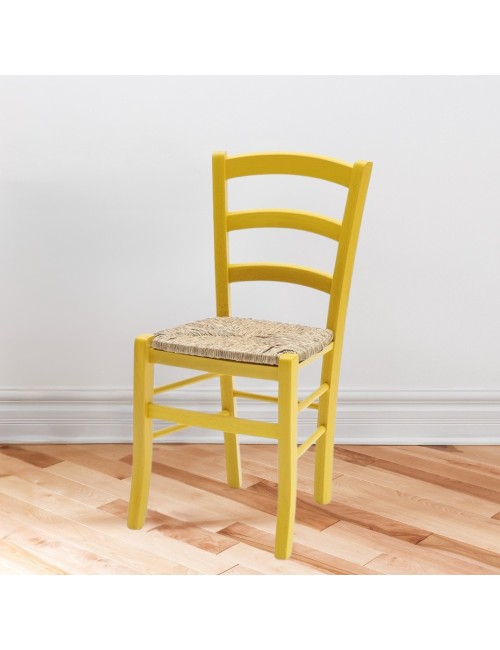 Sedia in legno di faggio con seduta paglia Venezia colore anilina giallo