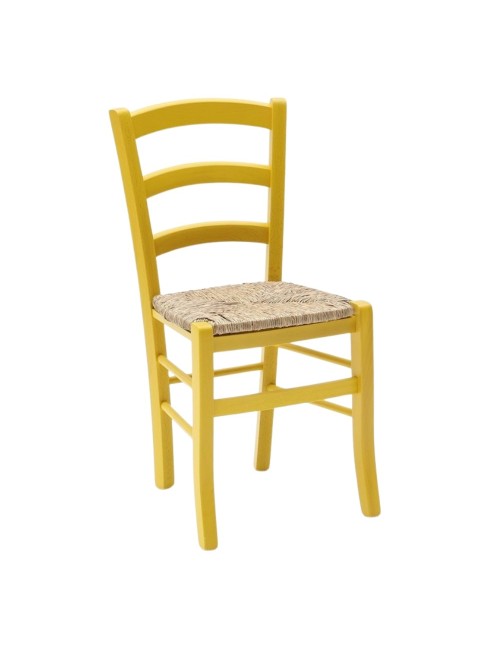 Sedia in legno di faggio con seduta paglia Venezia colore anilina giallo