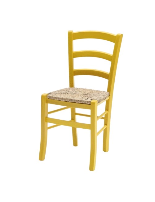 Sedia in legno di faggio con seduta paglia Venezia colore anilina giallo