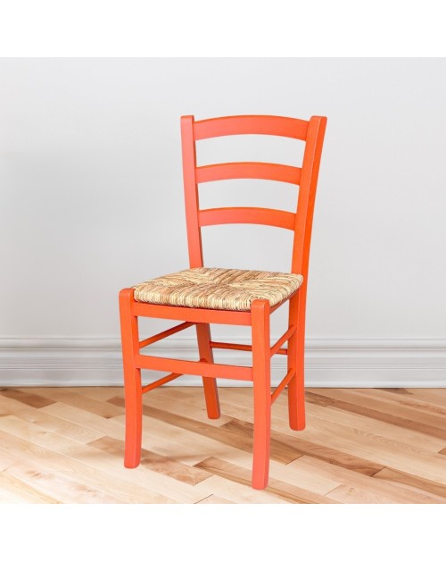 Set 2 sedie in legno di faggio con seduta paglia Venezia colore anilina arancio