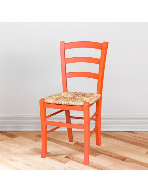 Sedia in legno di faggio con seduta paglia Venezia colore anilina arancio