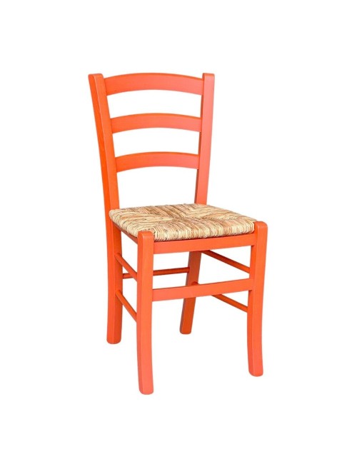 Sedia in legno di faggio con seduta paglia Venezia colore anilina arancio