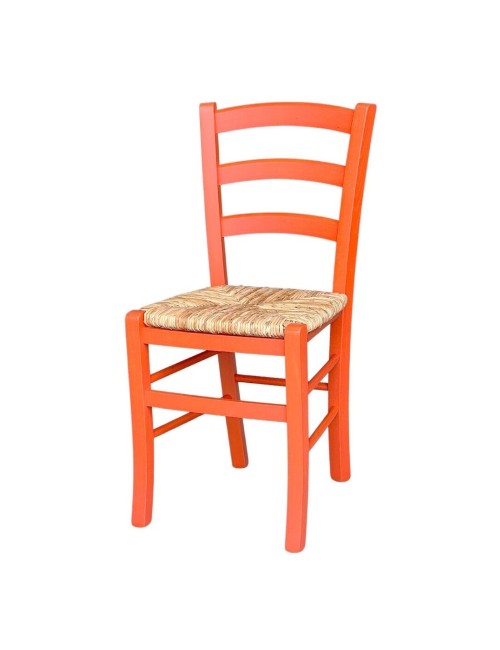 Sedia in legno di faggio con seduta paglia Venezia colore anilina arancio