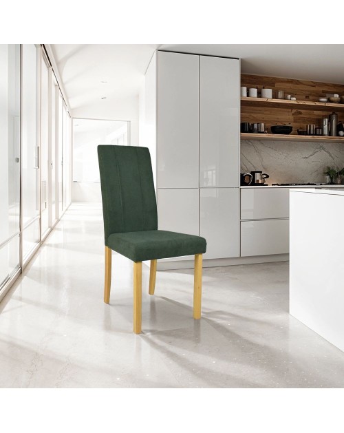 Set 2 Sedie imbottita struttura in legno rovere e tessuto verde con cuciture verticali Tom
