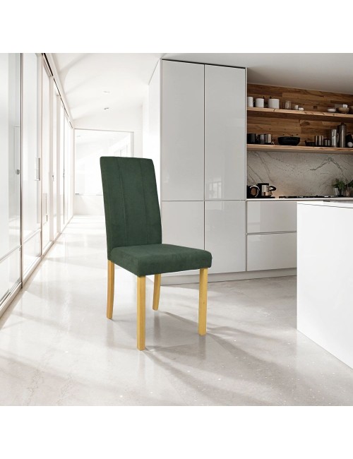 Set 2 Sedie imbottita struttura in legno rovere e tessuto verde con cuciture verticali Tom