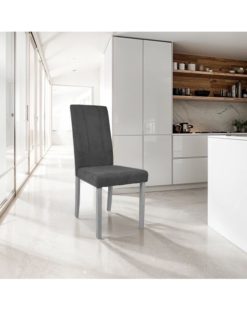 Set 2 Sedie imbottite struttura in legno e tessuto grigio con cuciture verticali Tom