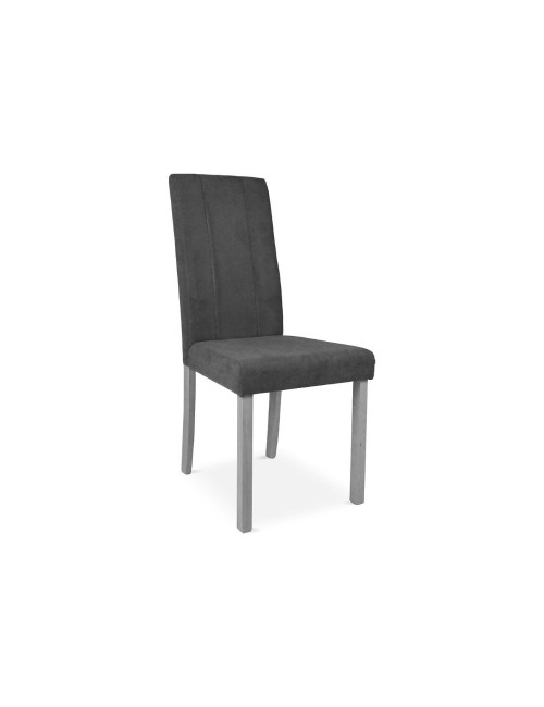 Set 2 Sedie imbottite struttura in legno e tessuto grigio con cuciture verticali Tom