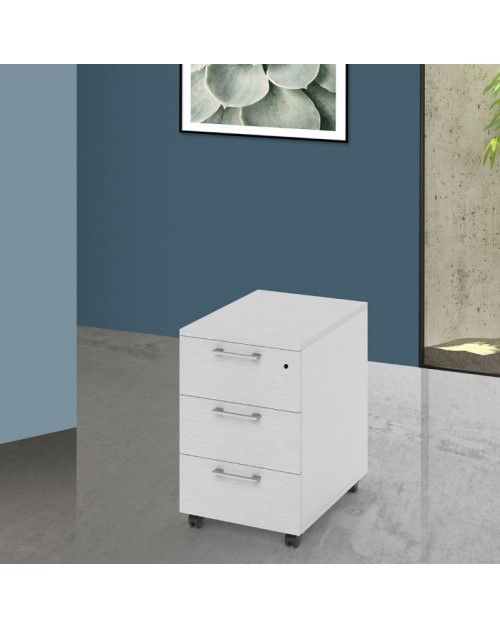 Cassettiera da ufficio 3 cassetti bianco frassinato Ibisco con ruote e serratura 40x55x58H