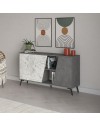 Madia 2 ante Fiona 150x35,6x82H colore bianco effetto marmo carrara e grigio
