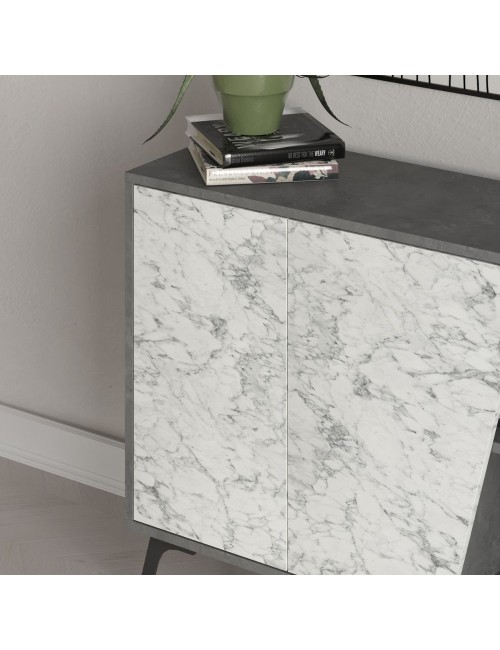 Madia 2 ante Fiona 150x35,6x82H colore bianco effetto marmo carrara e grigio