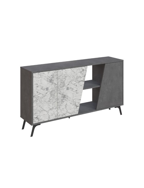 Madia 2 ante Fiona 150x35,6x82H colore bianco effetto marmo carrara e grigio