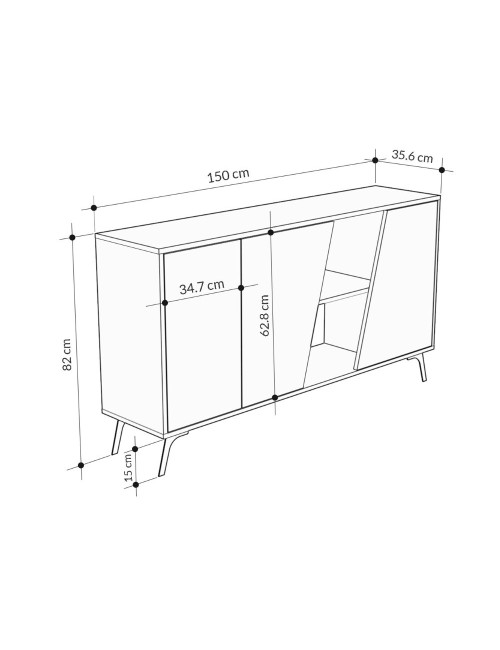 Madia 2 ante Fiona 150x35,6x82H colore bianco effetto marmo carrara e grigio