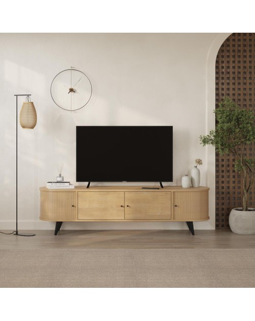 Mobile porta tv Gentle con ante scorrevoli a listelli verticali colore rovere 180x40x52H