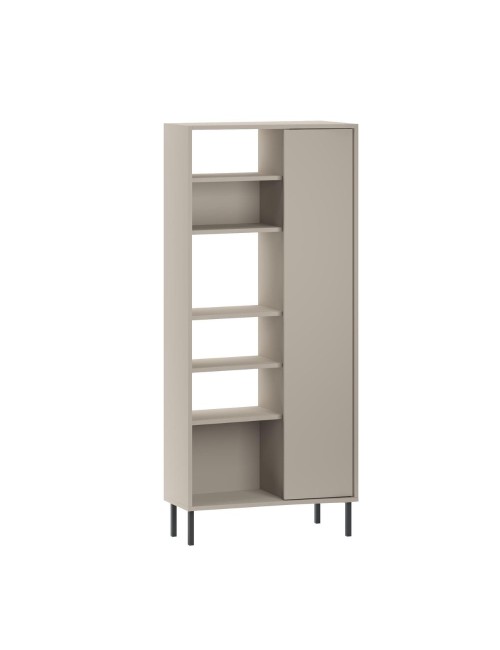 Libreria Frem con frontale curvo, anta e vani a giorno in finitura cashmere 74x37x175H