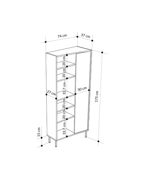 Libreria Frem con frontale curvo, anta e vani a giorno in finitura cashmere 74x37x175H
