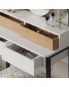 Toeletta trucco Lora con 4 cassetti luci a led e specchio rotondo bianco e rovere