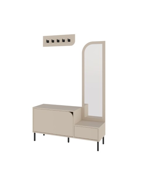 Mobile ingresso Mila con scarpiera specchio e ganci appendiabiti colore cashmere