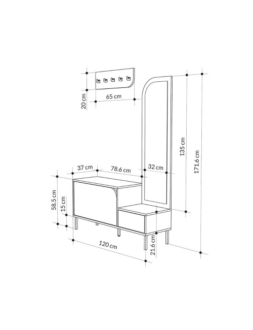 Mobile ingresso Mila con scarpiera specchio e ganci appendiabiti colore cashmere