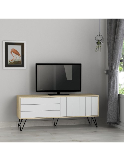 Porta tv Picadilly struttura rovere con 2 ante a ribalta bianche 139.6x35.6x57.5H